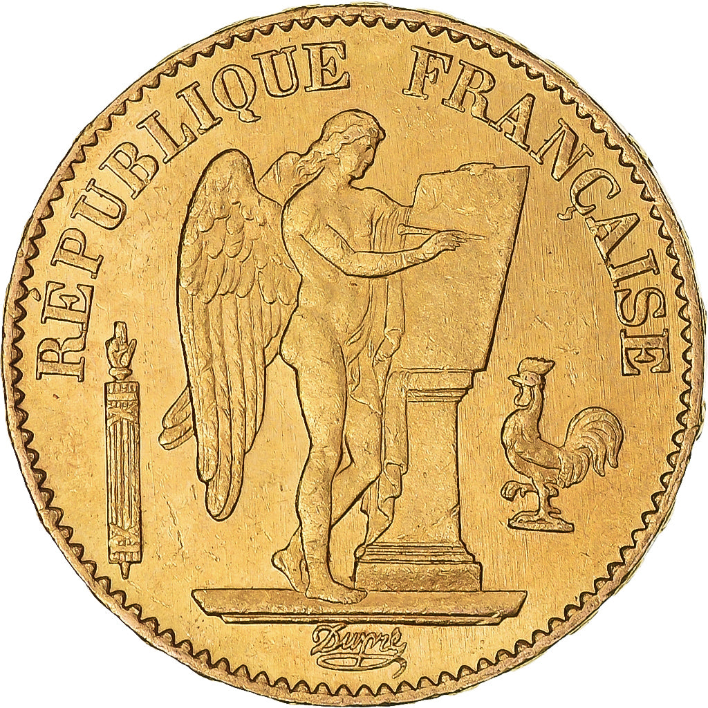 Moeda, França, Génie, 20 Francs, 1876, Paris, MS(60-62), Dourado, KM:825