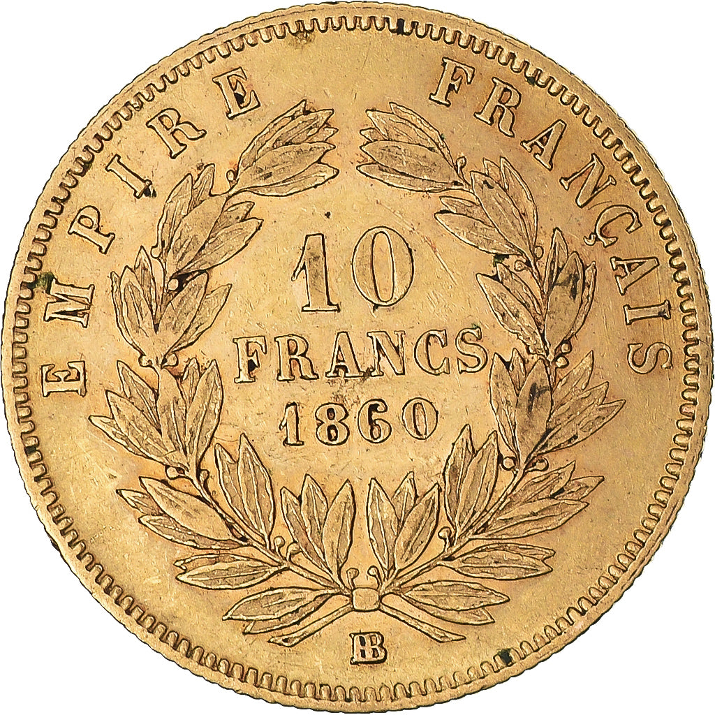 Munten, Frankrijk, Napoleon III, 10 Francs, 1860, Strasbourg, ZF+, Goud