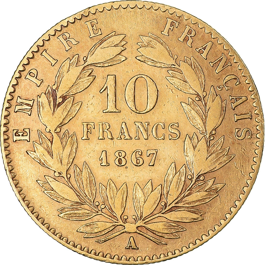 Coin, France, Napoleon III, 10 Francs, 1867, Paris, VF(30-35), Gold, KM:800.1