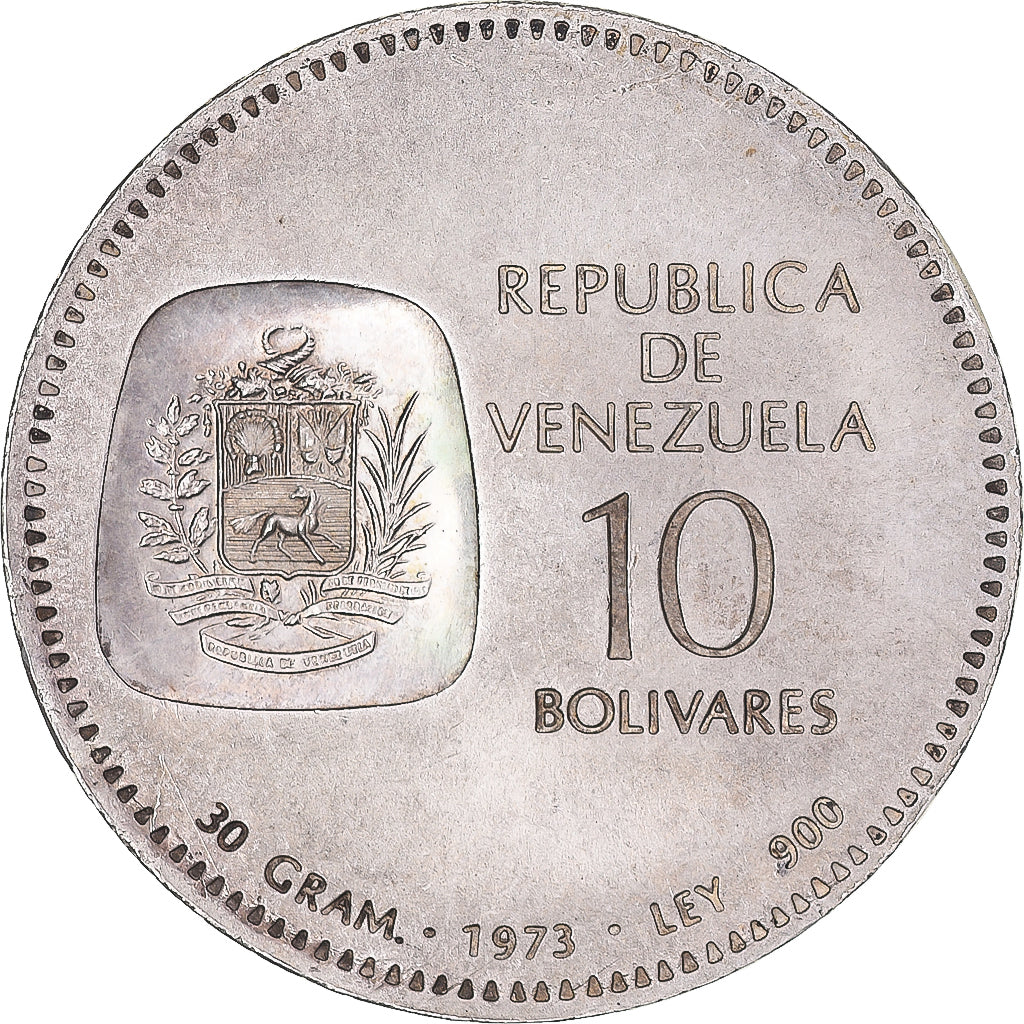 Moneda, Venezuela, 10 Bolívares, 1973, Ontario, EBC, Plata, KM:45