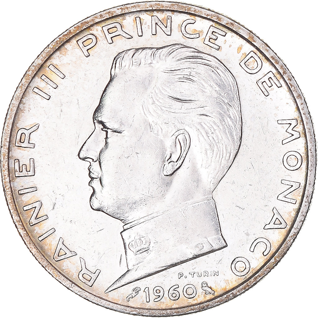 Coin, Monaco, Rainier III, 5 Francs, 1960, AU(50-53), Silver, KM:141, Gadoury:MC