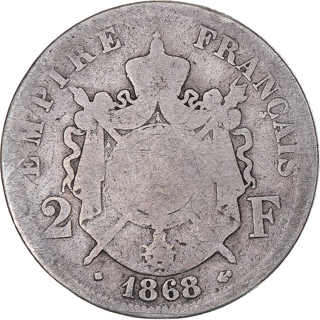Monnaie, France, Napoleon III, 2 Francs, 1868, Strasbourg, B, Argent