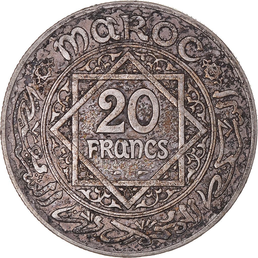 Coin, Morocco, Mohammed V, 20 Francs, 1347, Paris, AU(50-53), Silver, KM:39