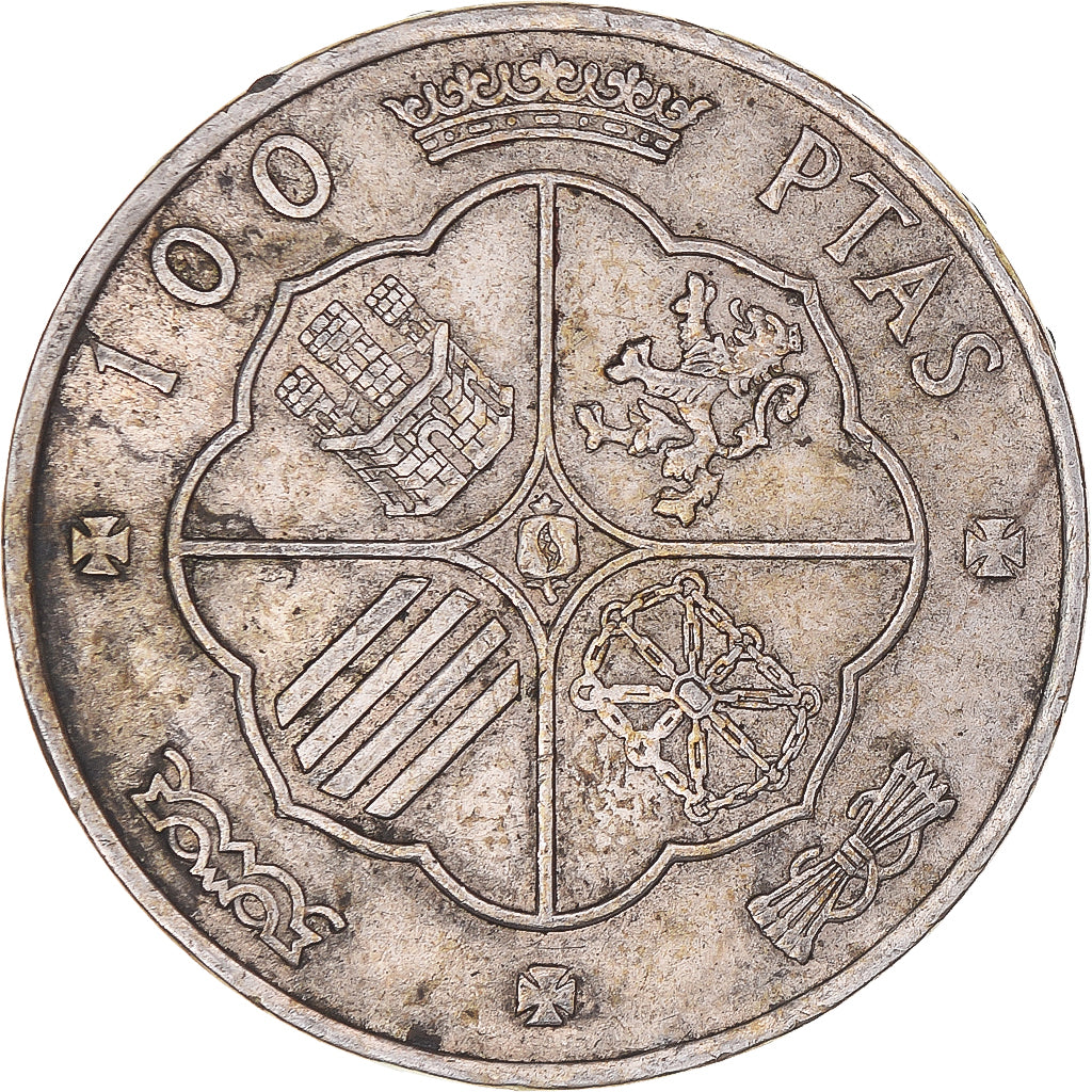 Moneda, España, Caudillo and regent, 100 Pesetas, 1966 (67), MBC, Plata, KM:797