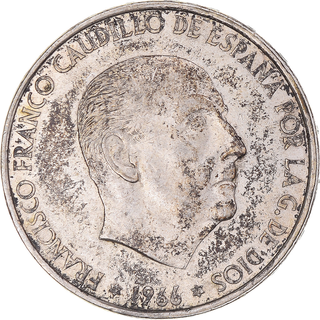 Coin, Spain, Caudillo and regent, 100 Pesetas, 1966 (67), AU(50-53), Silver