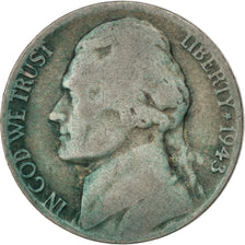 UNITED STATES, Jefferson Nickel, 5 Cents, 1943, U.S. Mint, KM #192a, VF(20-25),.