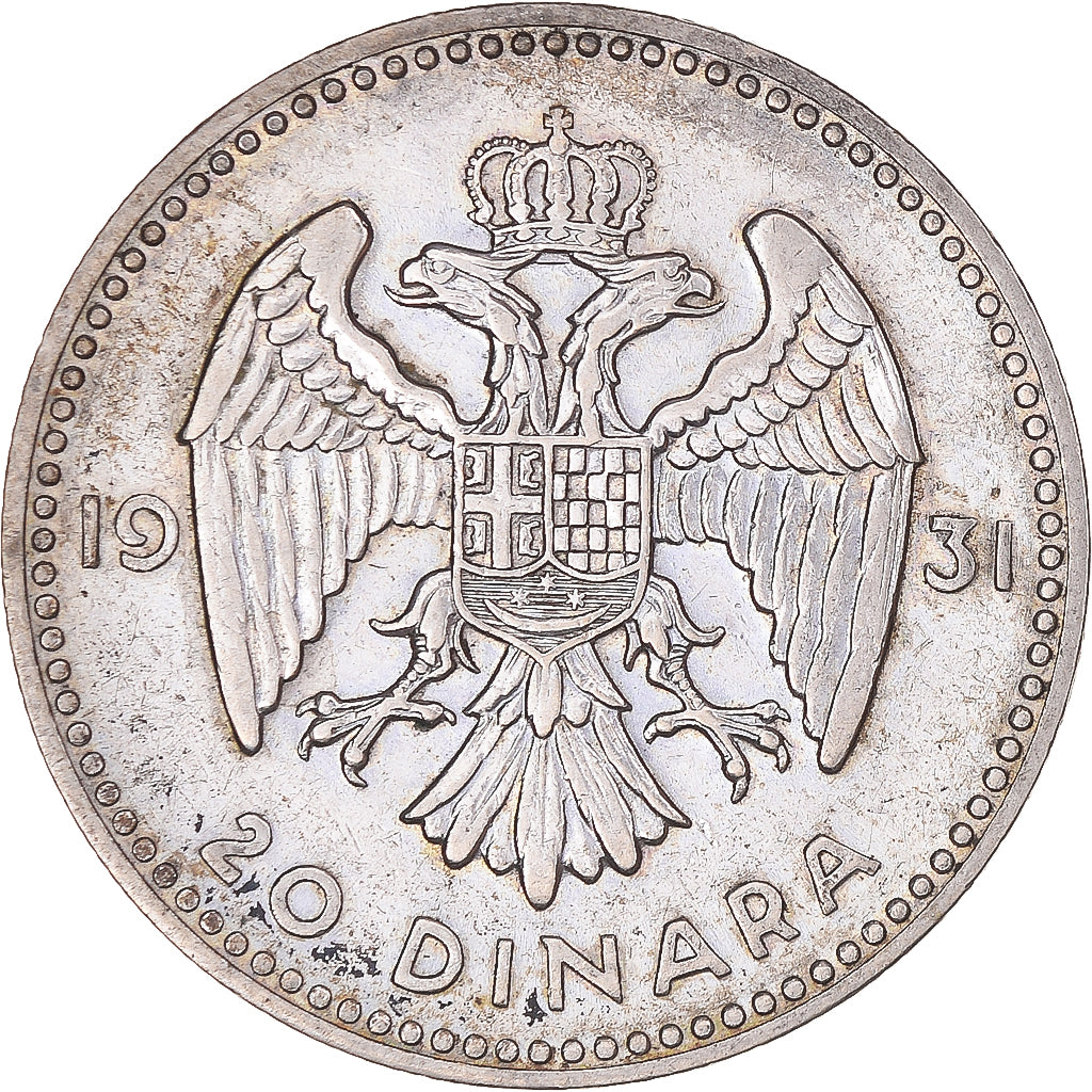 Coin, Yugoslavia, Alexander I, 20 Dinara, 1931, Belgrade, AU(50-53), Silver