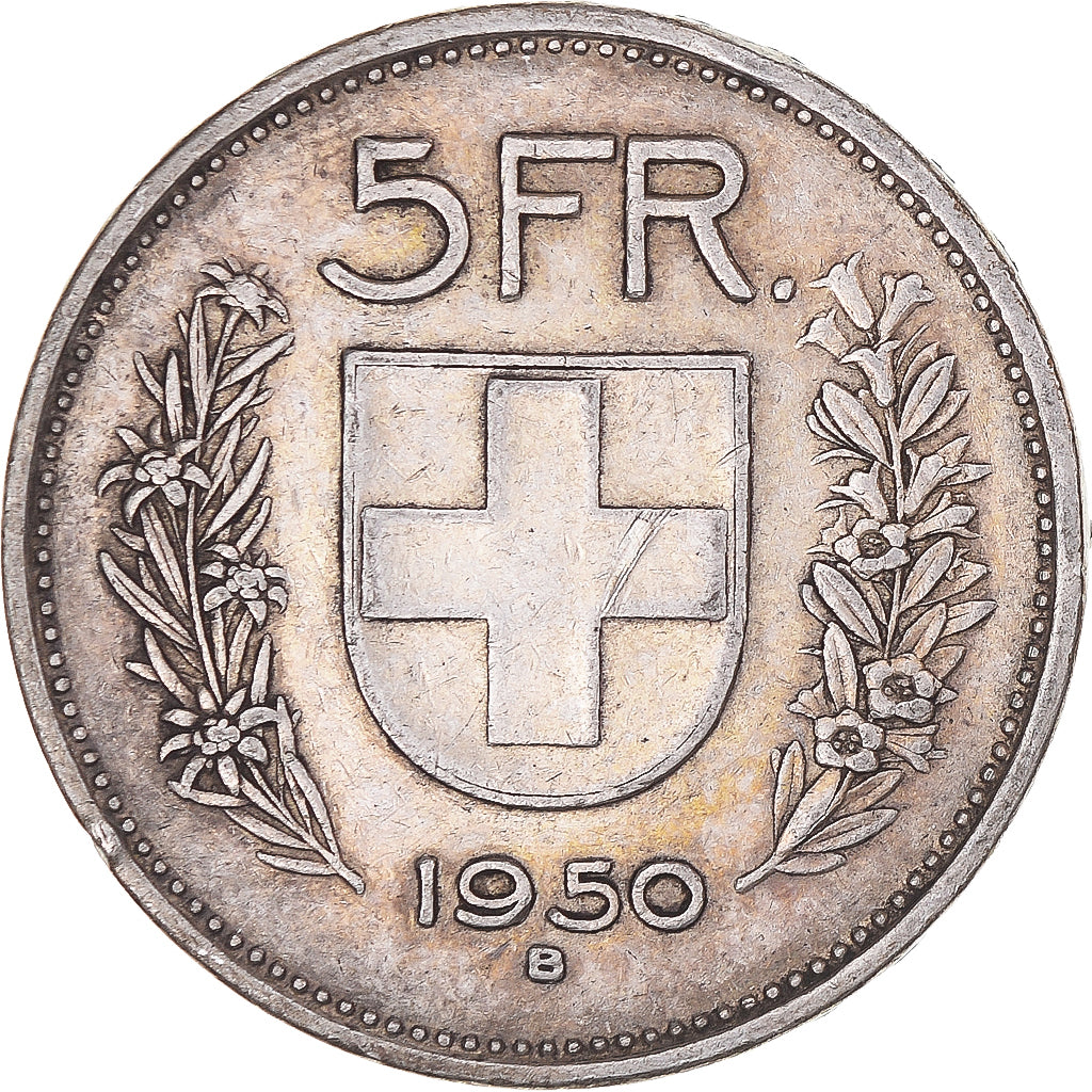 Coin, Switzerland, 5 Francs, 1950, Bern, EF(40-45), Silver, KM:40