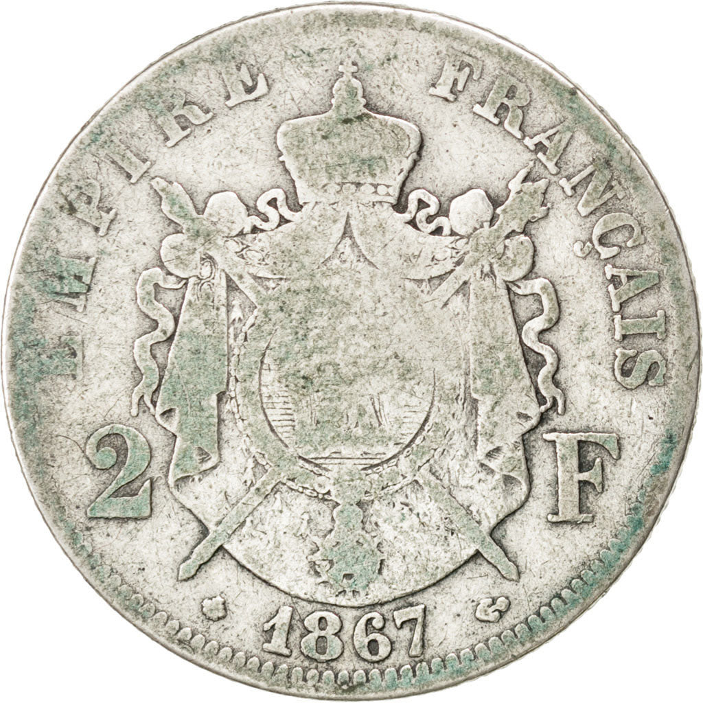 FRANCE, Napoléon III, 2 Francs, 1867, Paris, KM #807.1, F(12-15), Silver, Gadour