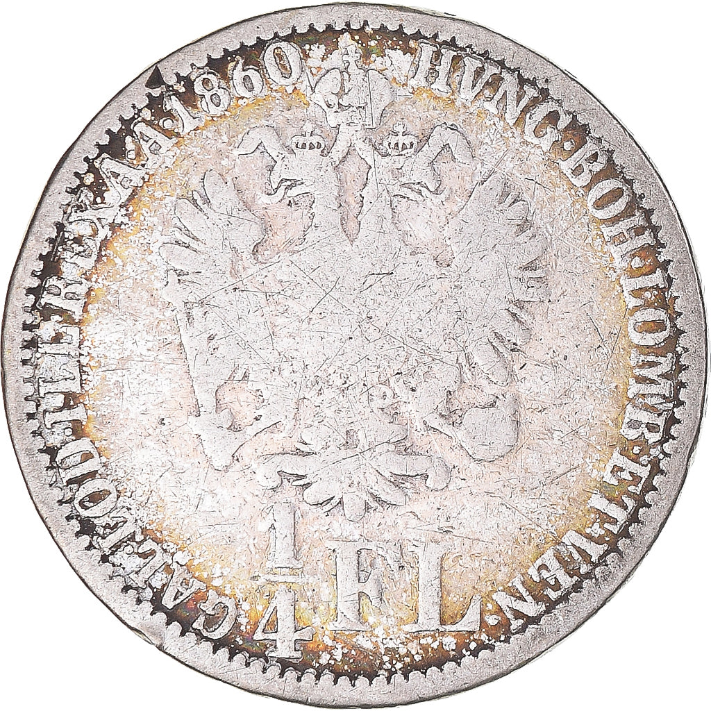Coin, Austria, Franz Joseph I, 1/4 Florin, 1860, Venice, VF(20-25), Silver