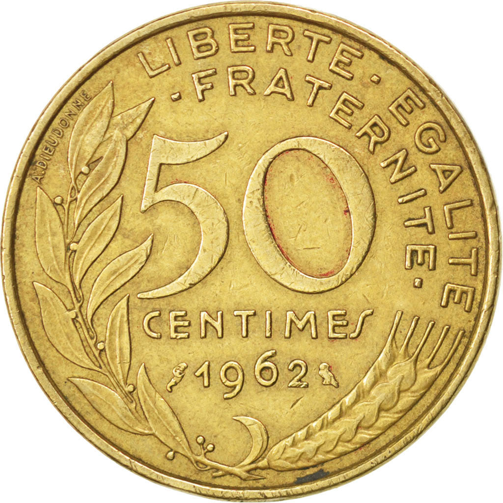 FRANCE, Marianne, 50 Centimes, 1962, KM #939.2, EF(40-45), Aluminum-Bronze, 25,.