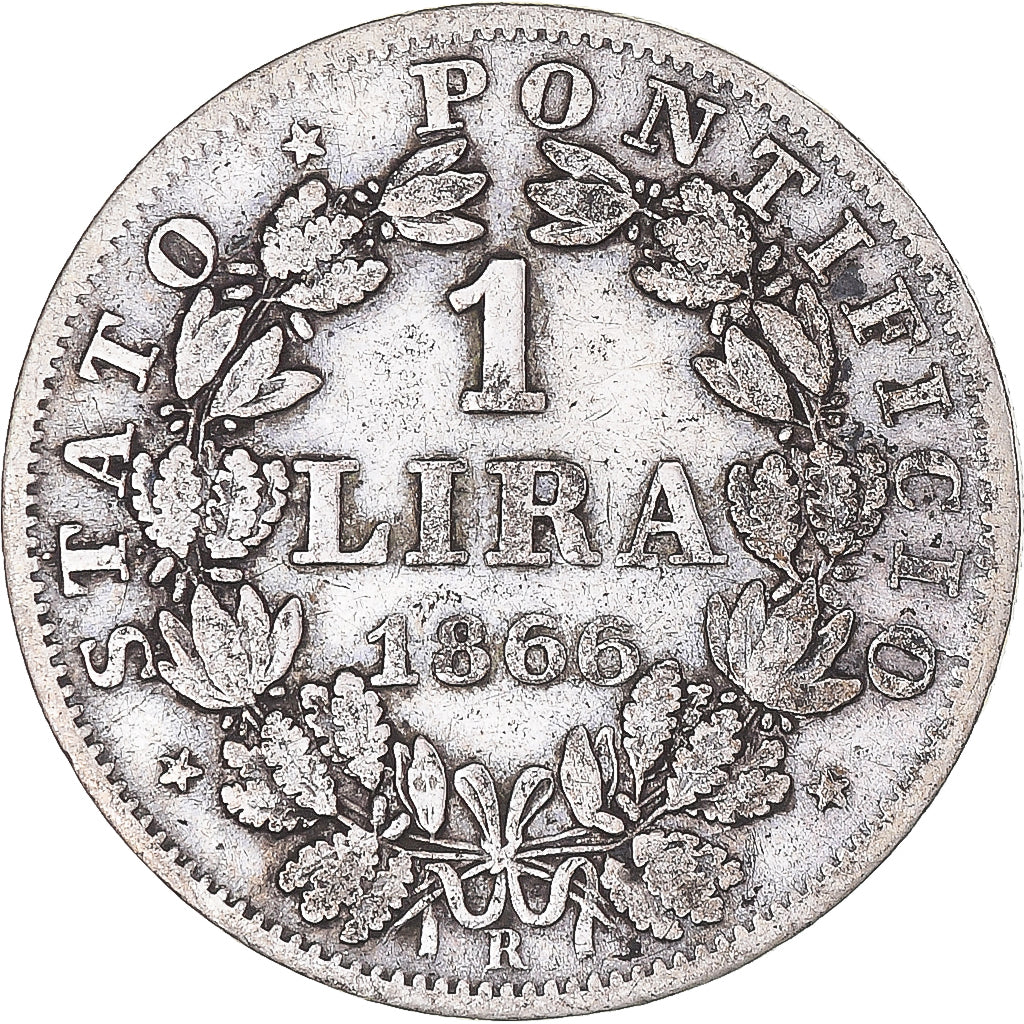 Monnaie, États italiens, PAPAL STATES, Pius IX, Lira, 1866, Rome, TB+, Argent