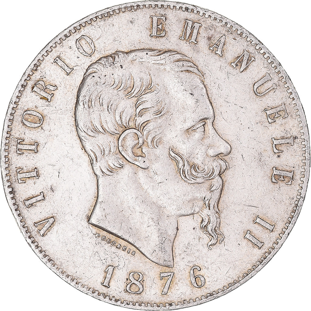Coin, Italy, Vittorio Emanuele II, 5 Lire, 1876, Rome, AU(50-53), Silver, KM:8.4