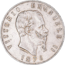 Coin, Italy, Vittorio Emanuele II, 5 Lire, 1876, Rome, AU(50-53), Silver, KM:8.4
