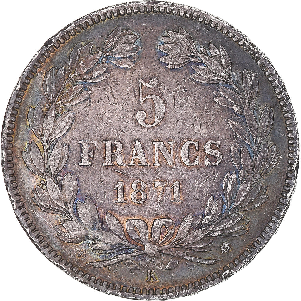 Coin, France, Cérès, 5 Francs, 1871, Bordeaux, VF(30-35), Silver, KM:818.2