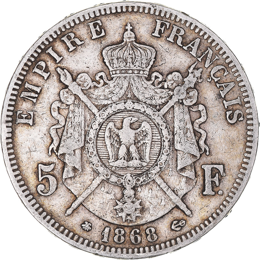 Coin, France, Napoleon III, 5 Francs, 1868, Paris, VF(30-35), Silver, KM:799.1