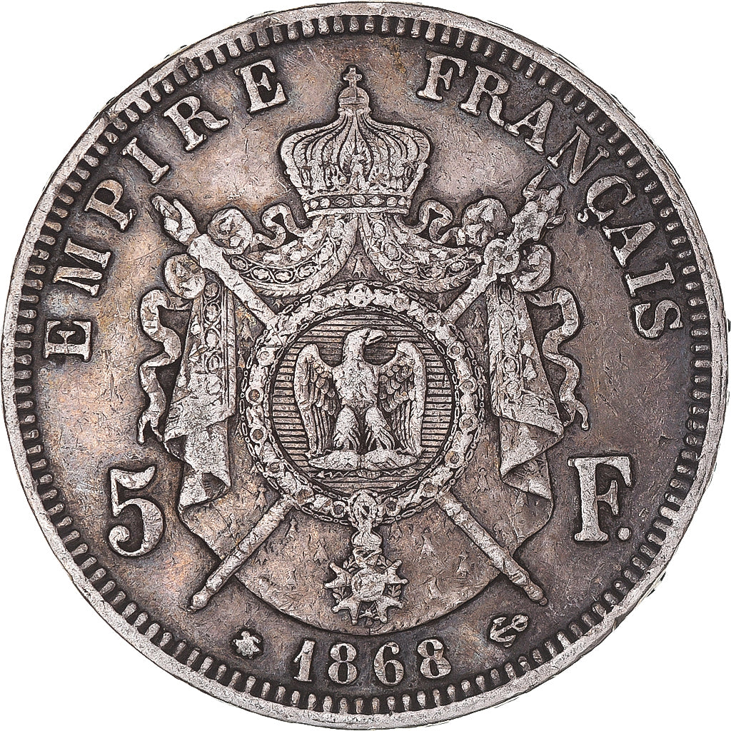 Moeda, França, Napoleon III, 5 Francs, 1868, Paris, EF(40-45), Prata, KM:799.1