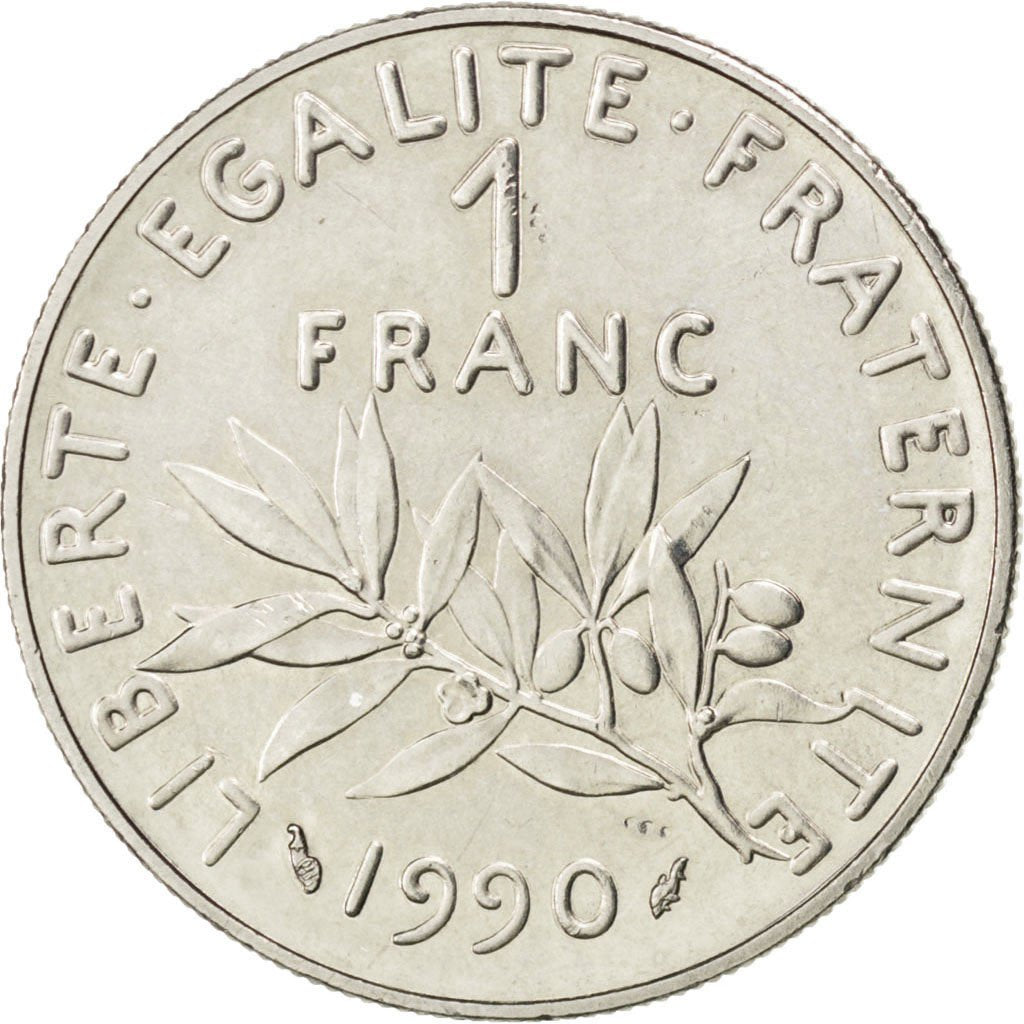 FRANCE, Semeuse, Franc, 1990, Paris, KM #925.1, MS(63), Nickel, 24, Gadoury...