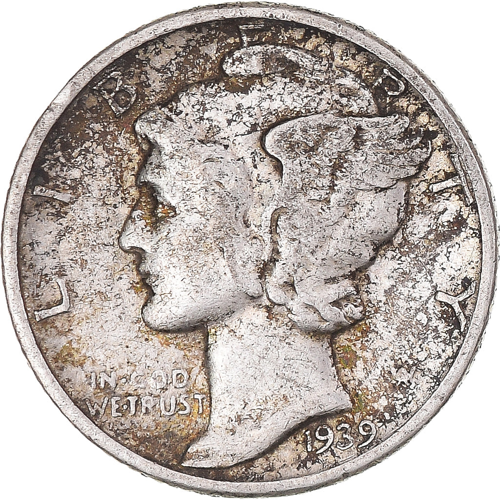 Coin, United States, Mercury Dime, Dime, 1939, U.S. Mint, Philadelphia
