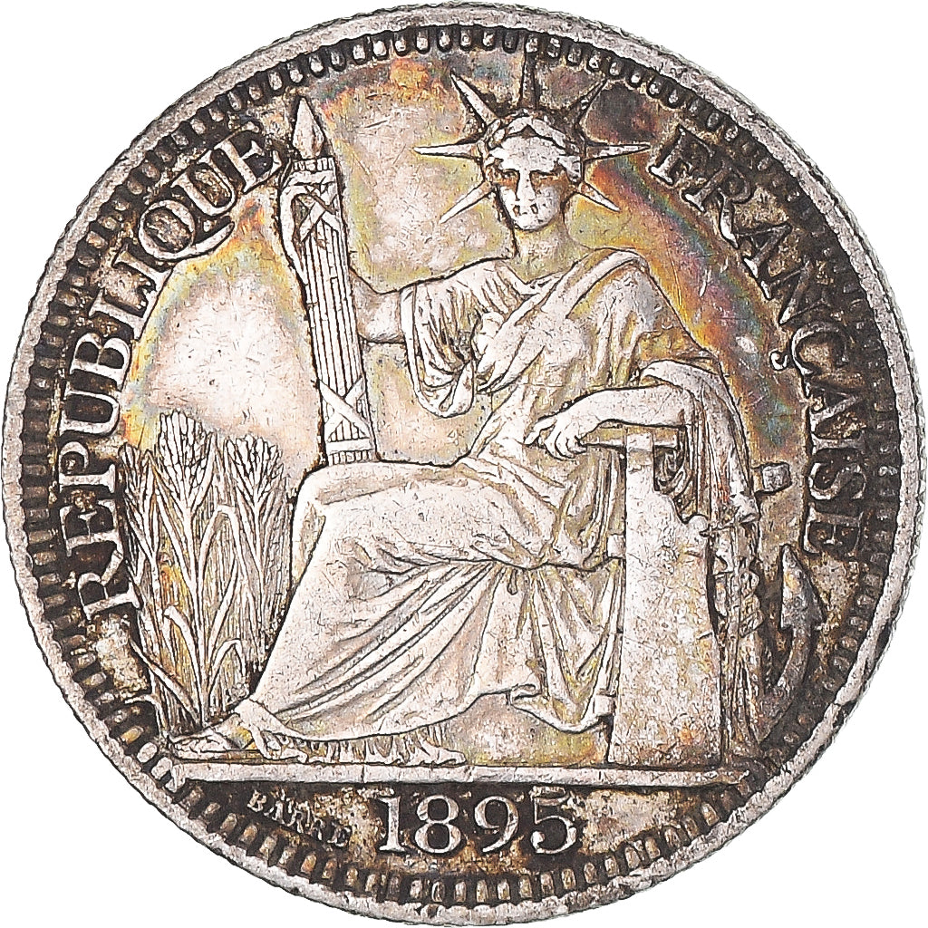 Coin, Indochine, 10 Cent, 1895, Paris, EF(40-45), Silver, Lecompte:136