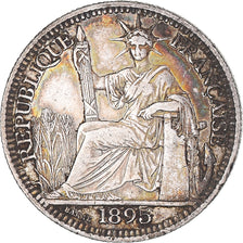 Coin, Indochine, 10 Cent, 1895, Paris, EF(40-45), Silver, Lecompte:136