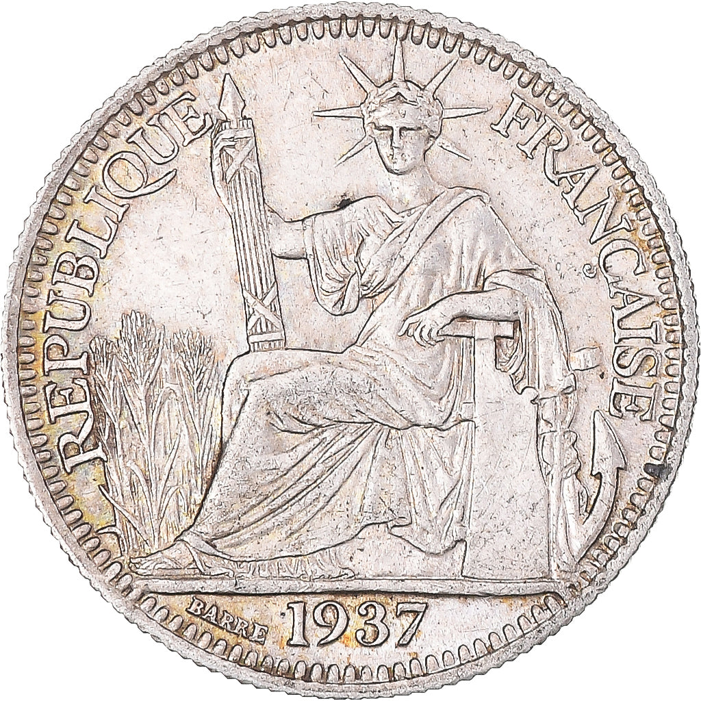 Coin, Indochine, 10 Cent, 1937, Paris, AU(55-58), Silver, Lecompte:174