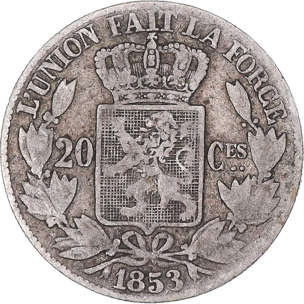 Coin, Belgium, Leopold I, 20 Centimes, 1853, VF(30-35), Silver, KM:19