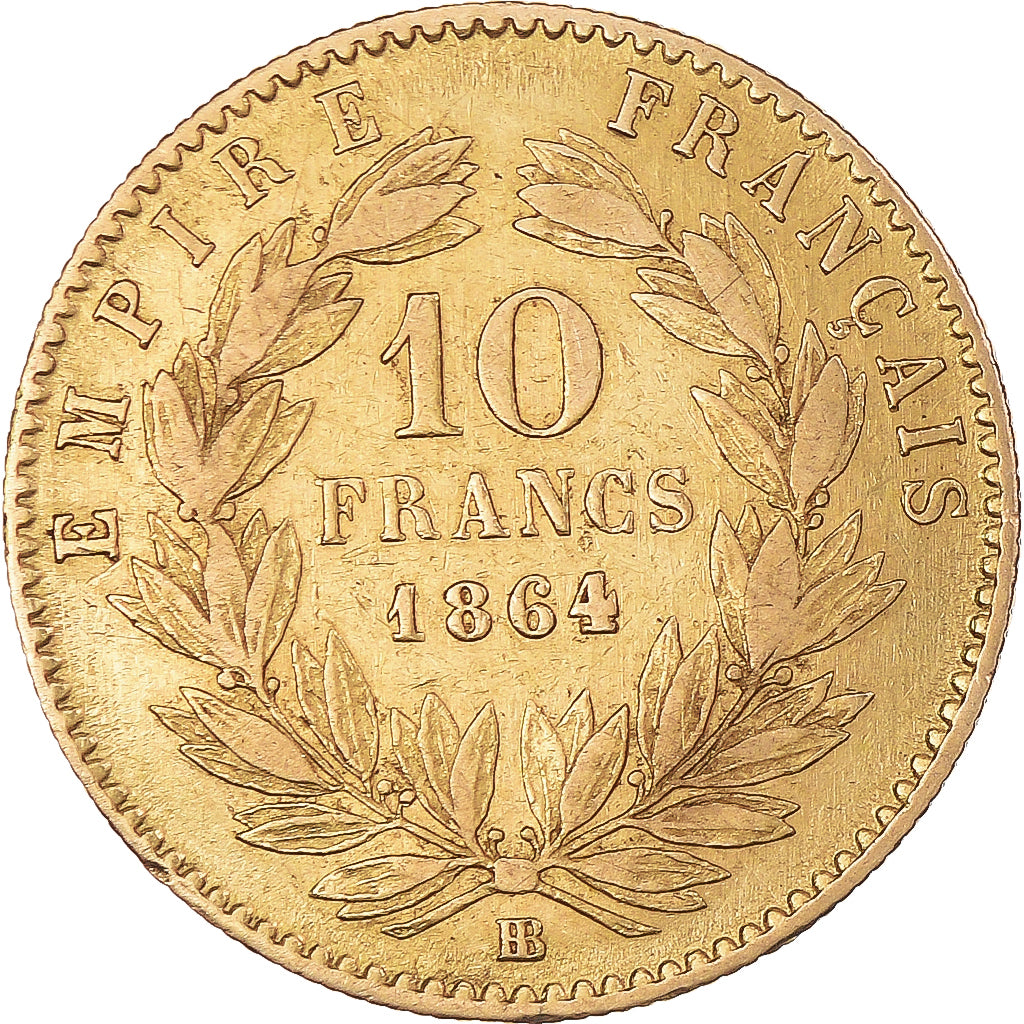 Coin, France, Napoleon III, 10 Francs, 1864, Strasbourg, EF(40-45), Gold