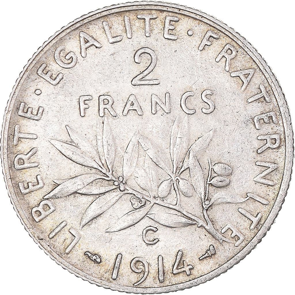 Coin, France, Semeuse, 2 Francs, 1914, Castelsarrasin, AU(50-53), Silver