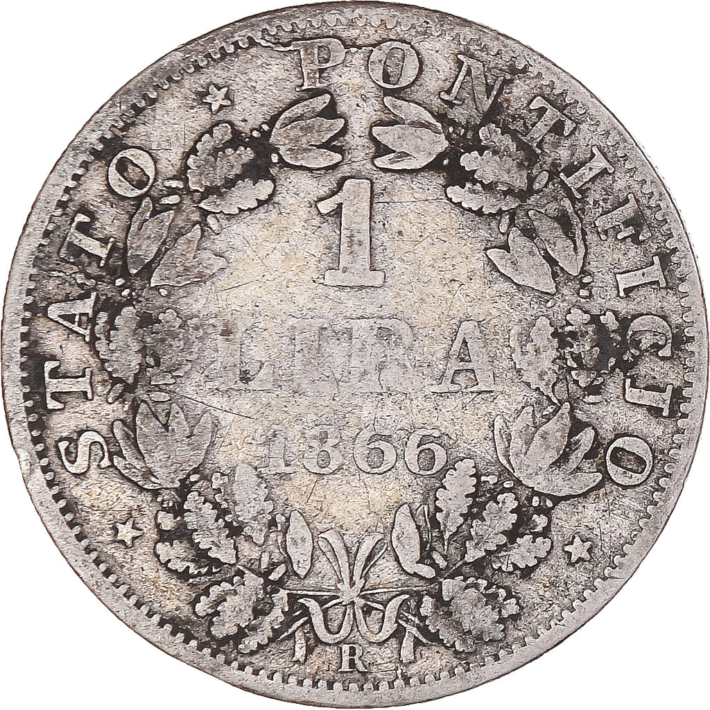 Monnaie, États italiens, PAPAL STATES, Pius IX, Lira, 1866, Rome, TB, Argent