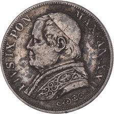 Moeda, ESTADOS ITALIANOS, PAPAL STATES, Pius IX, Lira, 1868, Roma, VF(30-35)