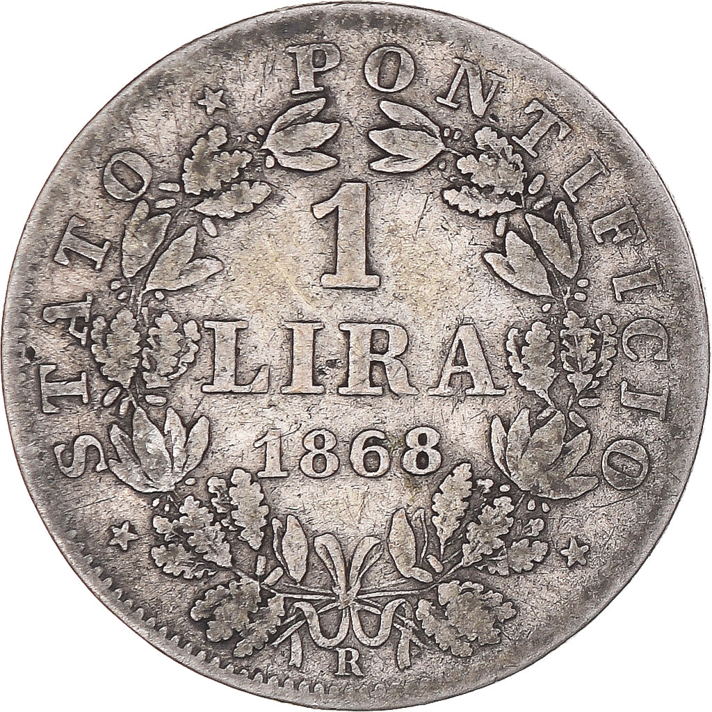 Monnaie, États italiens, PAPAL STATES, Pius IX, Lira, 1868, Roma, TB, Argent