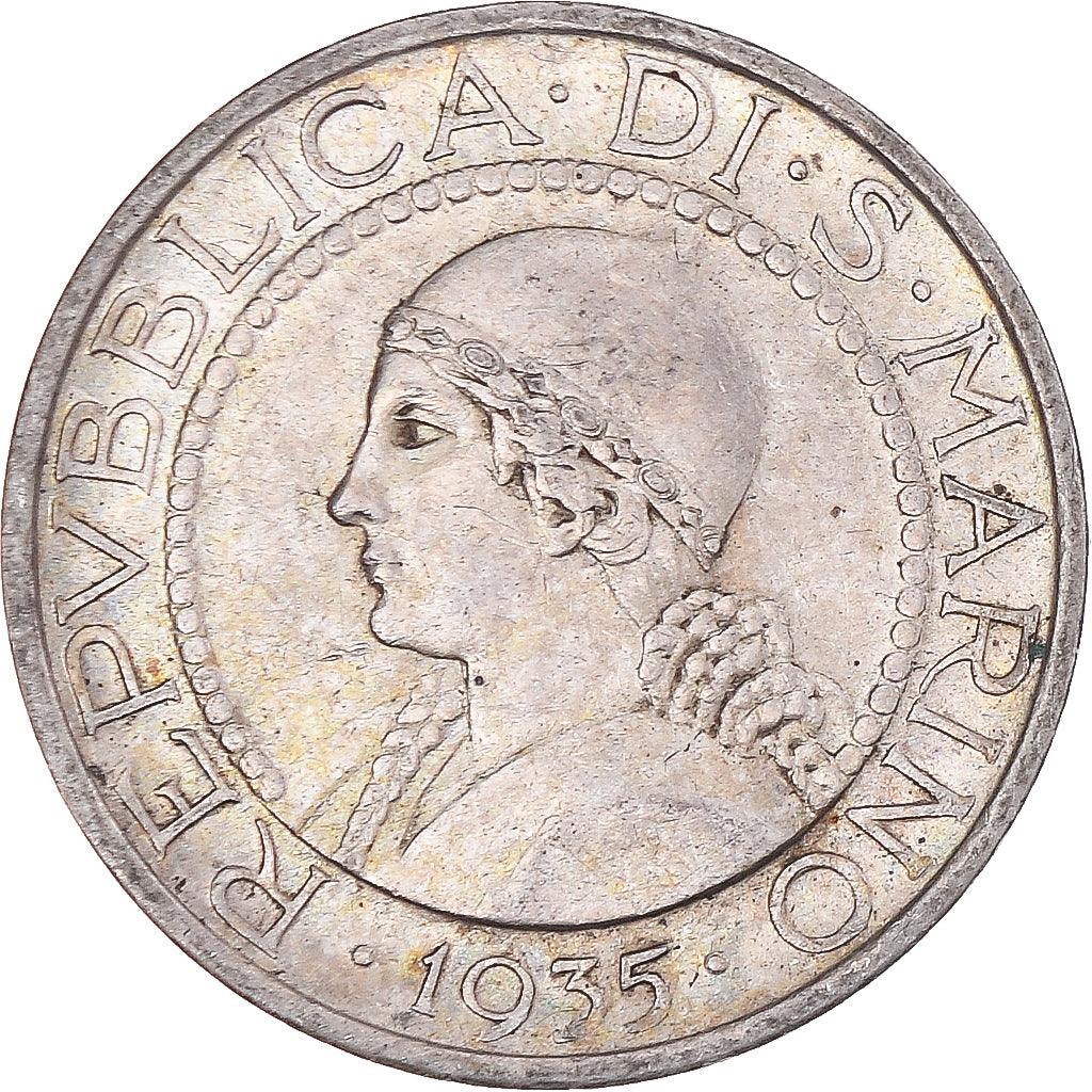 Coin, San Marino, 5 Lire, 1935, Rome, AU(55-58), Silver, KM:9