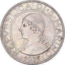 Coin, San Marino, 5 Lire, 1935, Rome, AU(55-58), Silver, KM:9