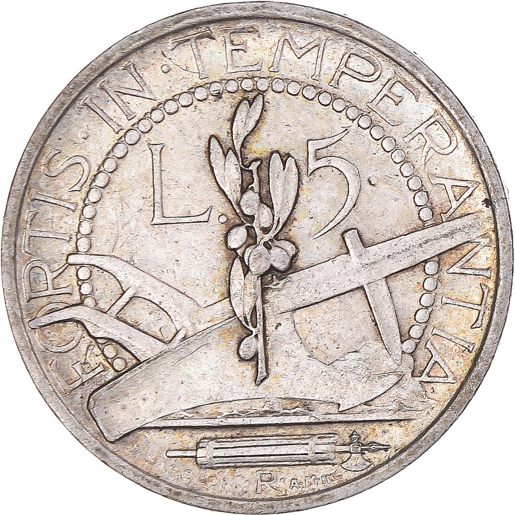 Coin, San Marino, 5 Lire, 1935, Rome, AU(55-58), Silver, KM:9