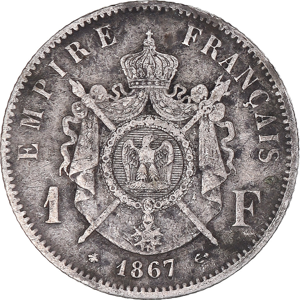 Munten, Frankrijk, Napoleon III, Franc, 1867, Paris, FR+, Zilver, KM:806.1