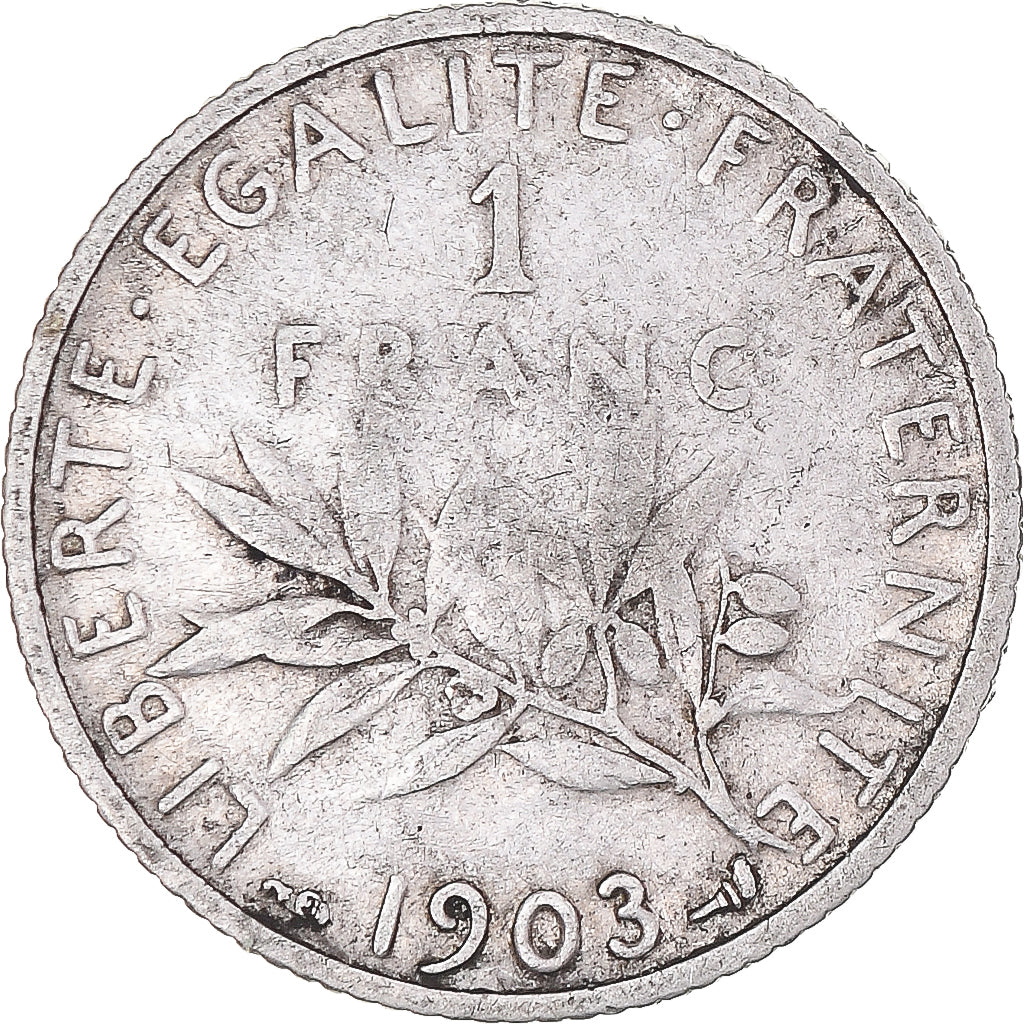 Moneta, Francja, Semeuse, Franc, 1903, Paris, VF(20-25), Srebro, KM:844.1