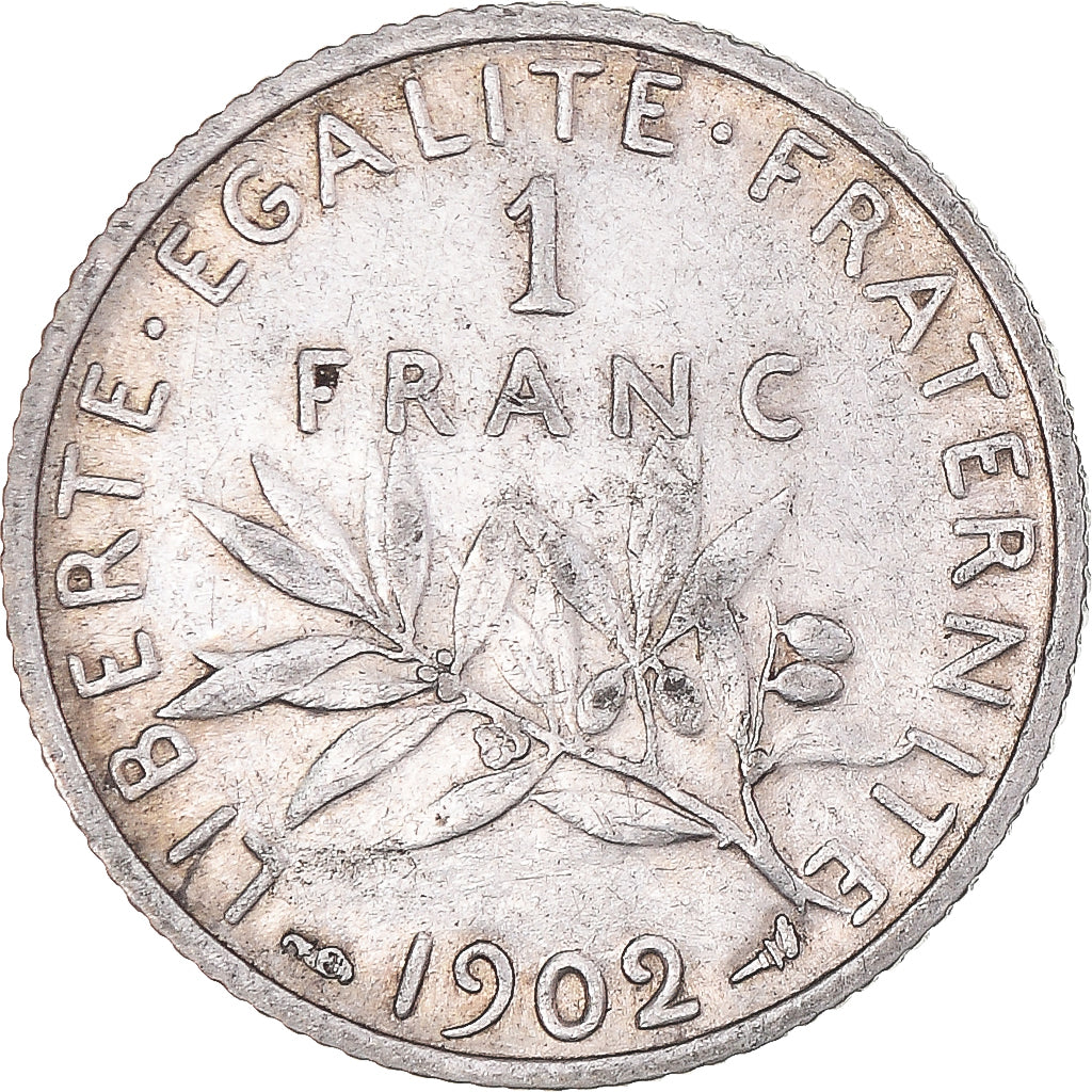 Moneda, Francia, Semeuse, Franc, 1902, Paris, MBC+, Plata, KM:844.1, Gadoury:467