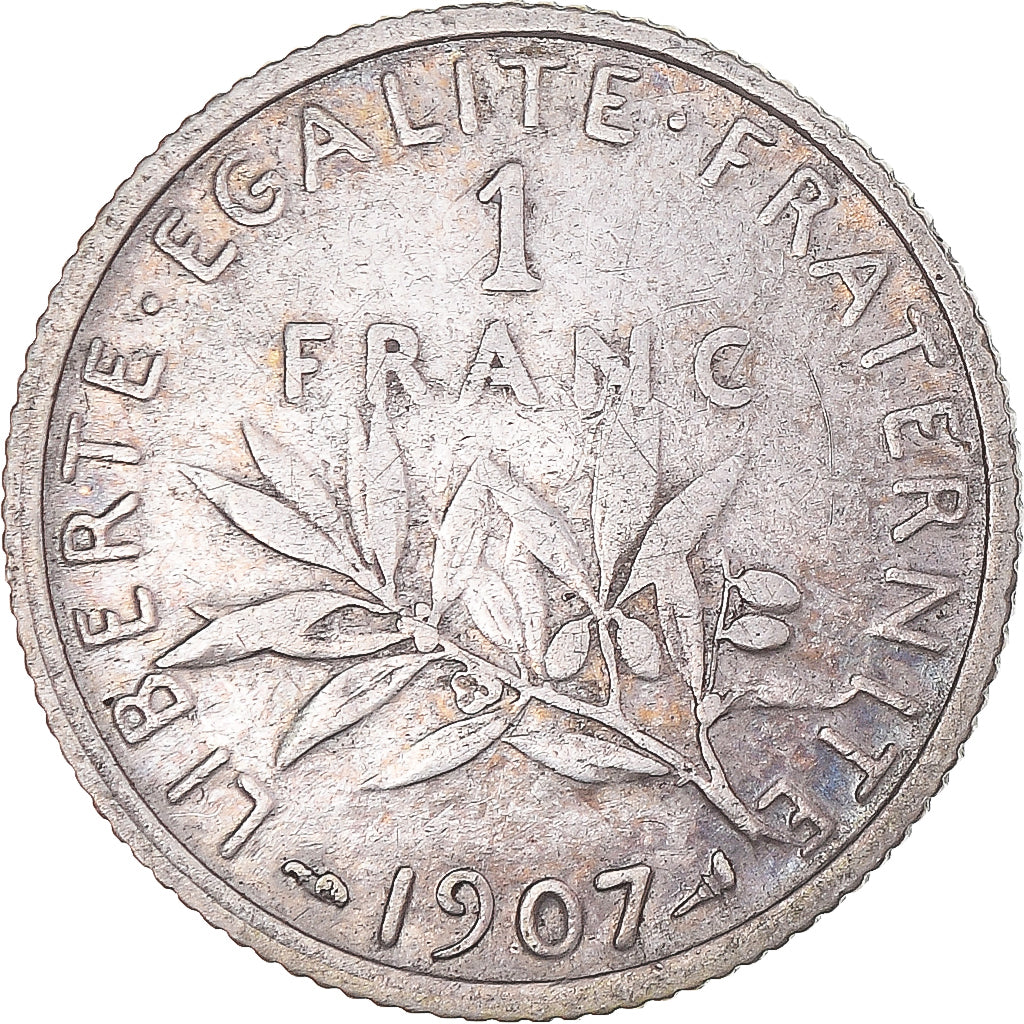 Coin, France, Semeuse, Franc, 1907, Paris, VF(30-35), Silver, KM:844.1