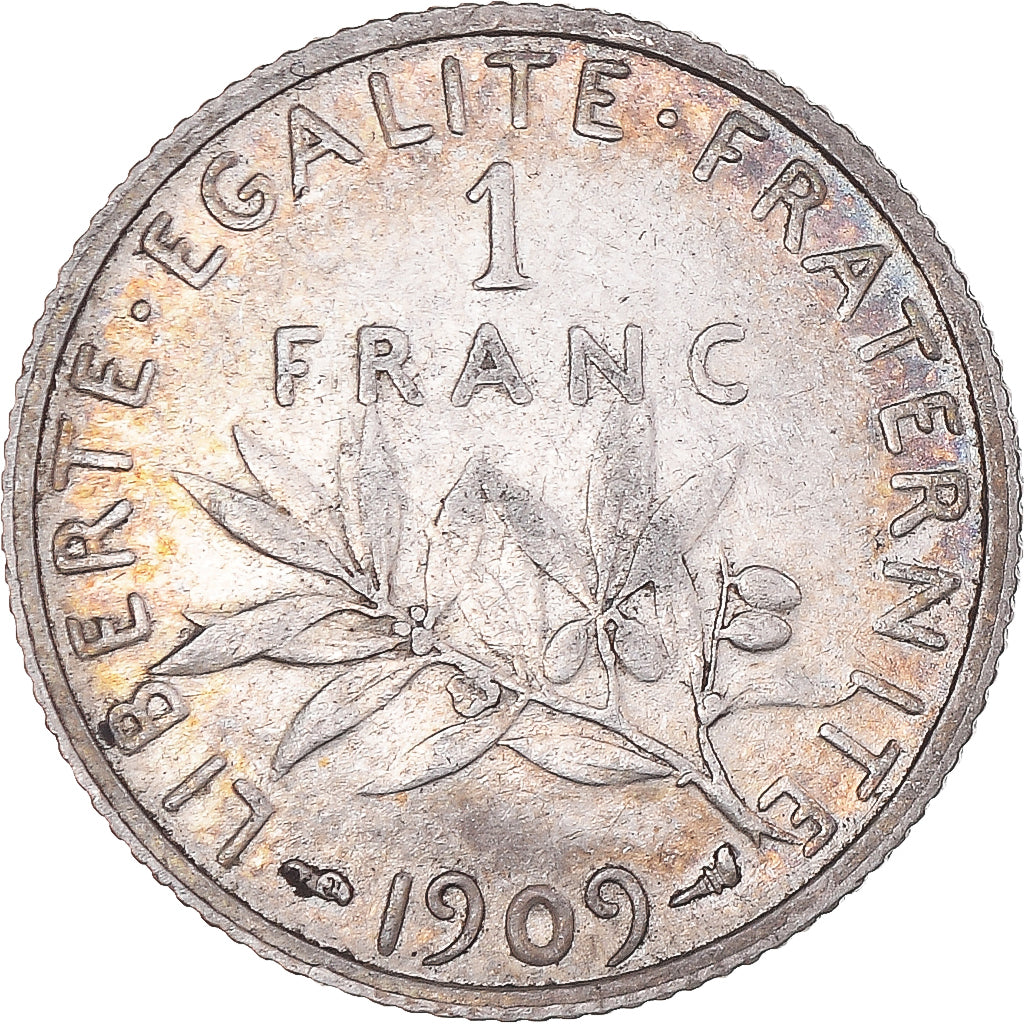 Moneda, Francia, Semeuse, Franc, 1909, Paris, EBC, Plata, KM:844.1, Gadoury:467