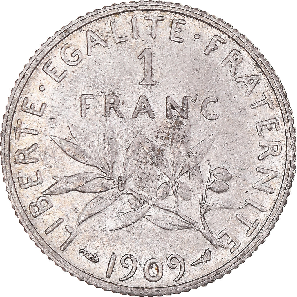 Moneda, Francia, Semeuse, Franc, 1909, Paris, EBC, Plata, KM:844.1, Gadoury:467