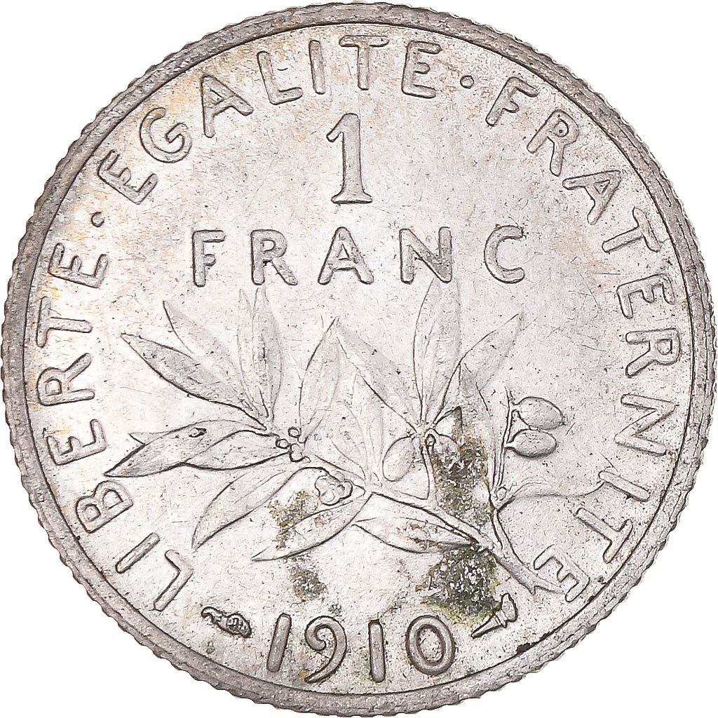 Coin, France, Semeuse, Franc, 1910, Paris, AU(55-58), Silver, KM:844.1