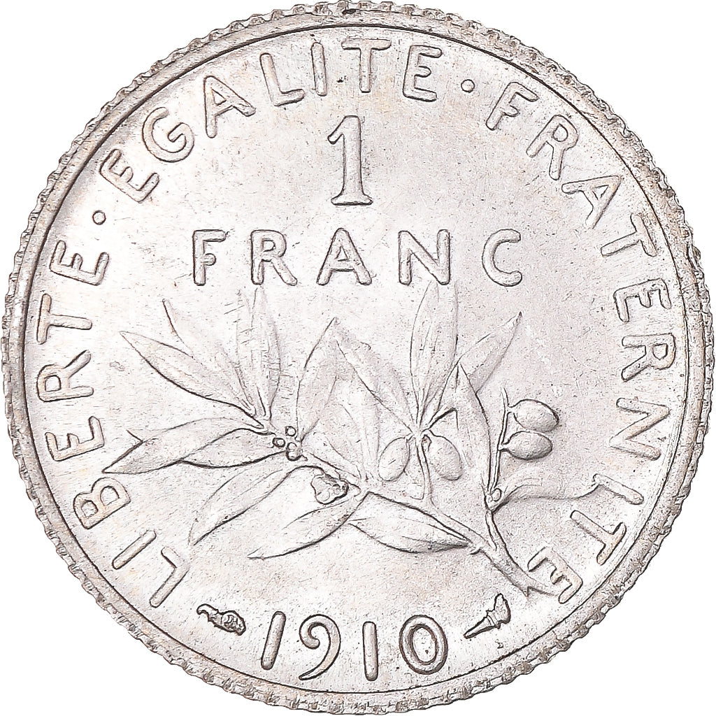Coin, France, Semeuse, Franc, 1910, Paris, MS(60-62), Silver, KM:844.1