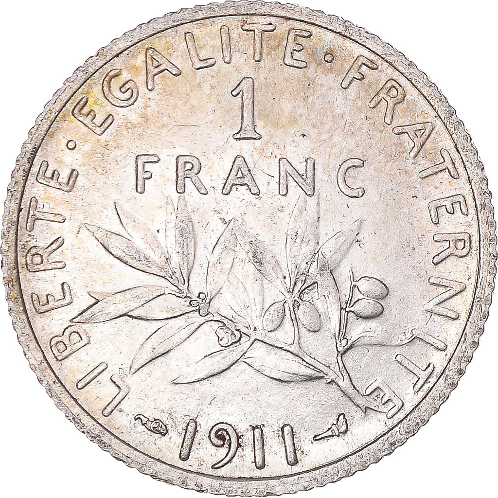Coin, France, Semeuse, Franc, 1911, Paris, AU(55-58), Silver, KM:844.1