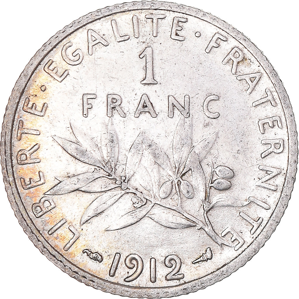 Coin, France, Semeuse, Franc, 1912, Paris, AU(55-58), Silver, KM:844.1