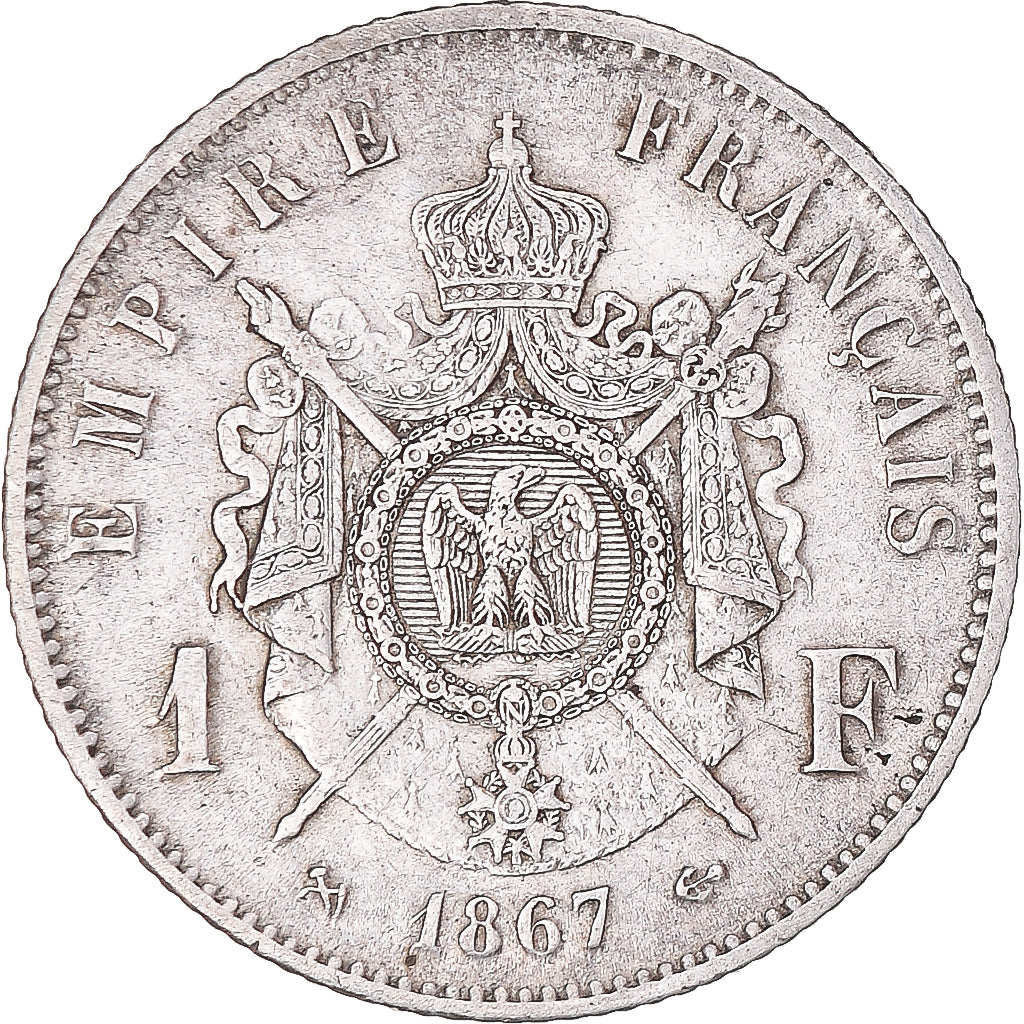 Coin, France, Napoleon III, Franc, 1867, Bordeaux, AU(50-53), Silver, KM:806.3