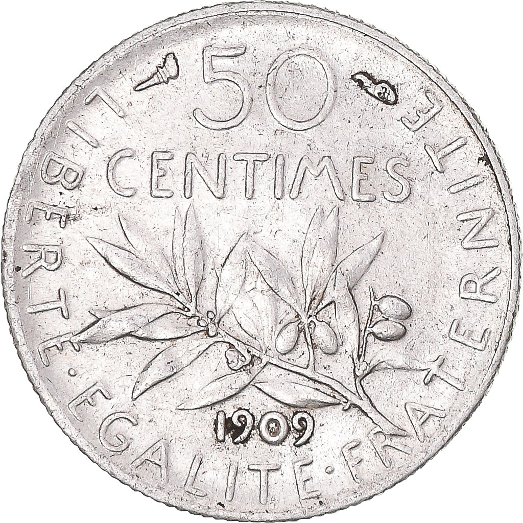 Coin, France, Semeuse, 50 Centimes, 1909, Paris, AU(50-53), Silver, KM:854