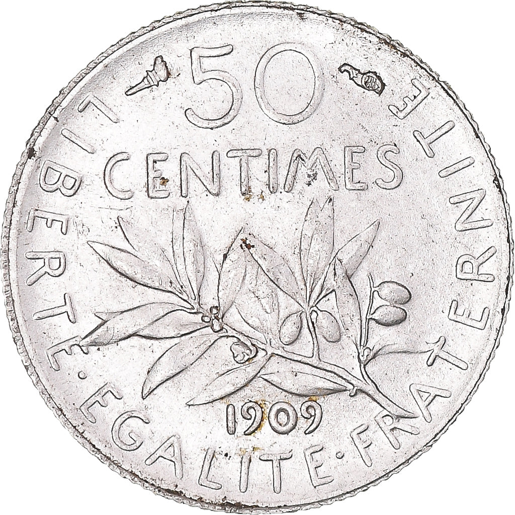 Munten, Frankrijk, Semeuse, 50 Centimes, 1909, Paris, PR+, Zilver, KM:854