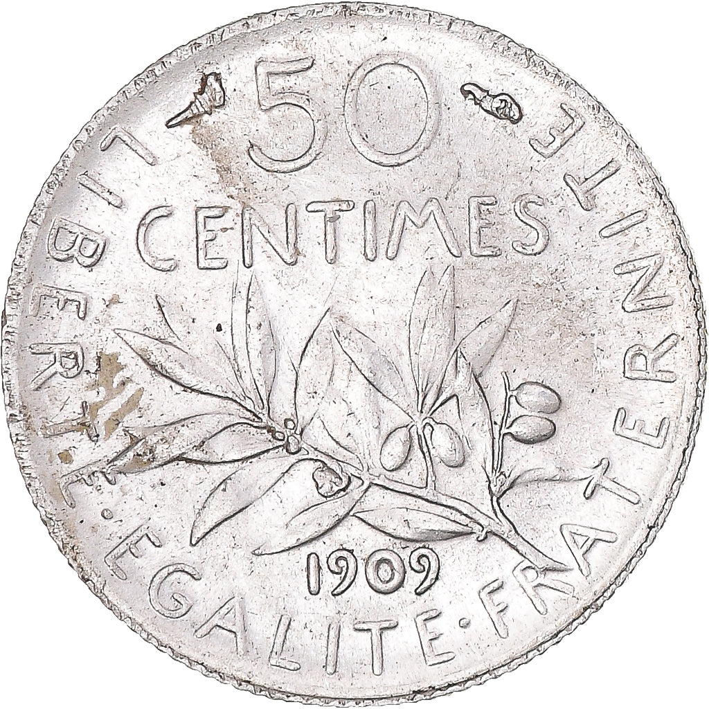 Munten, Frankrijk, Semeuse, 50 Centimes, 1909, Paris, PR+, Zilver, KM:854