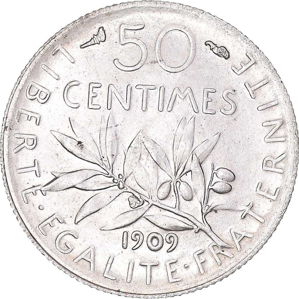 Coin, France, Semeuse, 50 Centimes, 1909, Paris, MS(63), Silver, KM:854